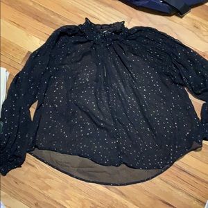 Loft sheer black with gold Polka dots top